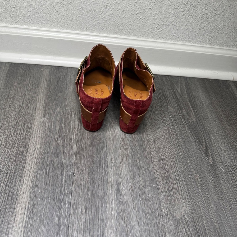 Kork-Ease Burgundy Suede Leather Buckle Mules Clogs Womens 9M Block‎ Heel - Picture 2 of 8